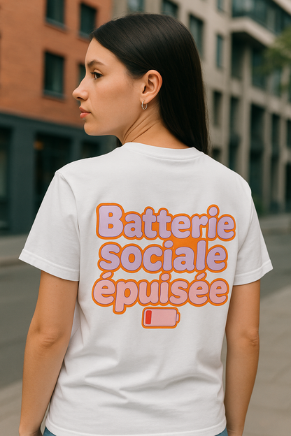 T-Shirt unisexe «Batterie sociale épuisée»